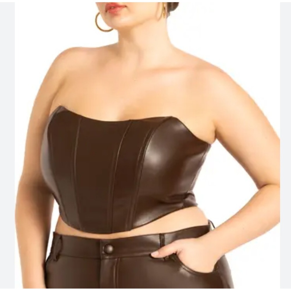 NEW ELOQUII Brown Faux Leather‎ Corset Top Strapless Zipper Closure sz 18